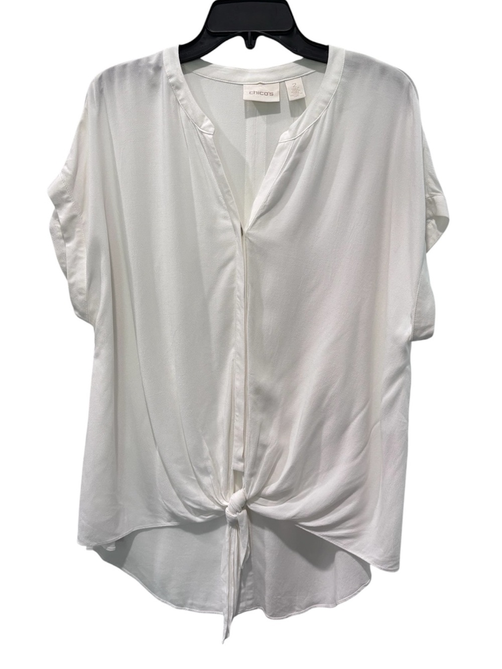 New Chico’s Short Sleeve V-neck Lightweight Stylish Tie Front Blouse Women’s 2